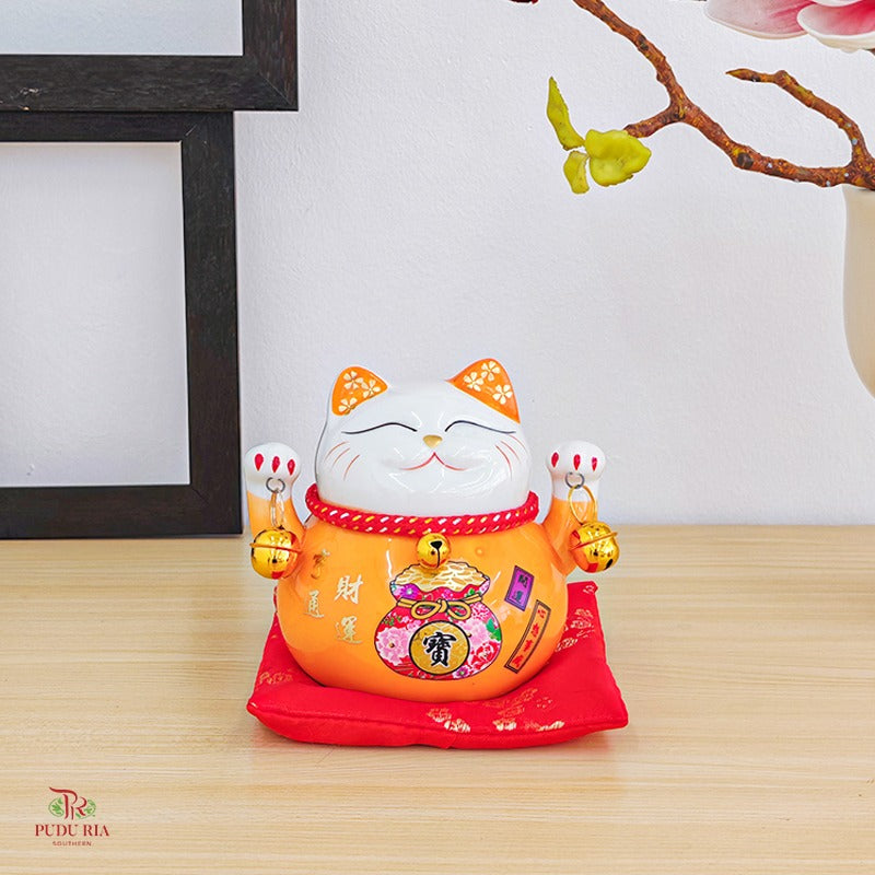 4.5" Lucky Cat Orange 財運亨通 - FBA135#4