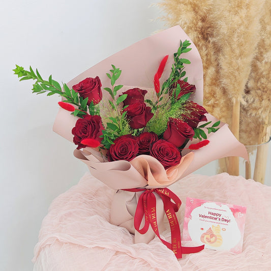 Valentine Rose Bouquet - (10 Stems)