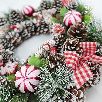 Christmas Wreath With Plaid Ribbon 17' - Pudu Ria Florist Southern