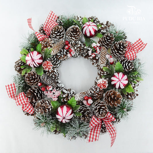 Christmas Wreath With Plaid Ribbon 17' - Pudu Ria Florist Southern