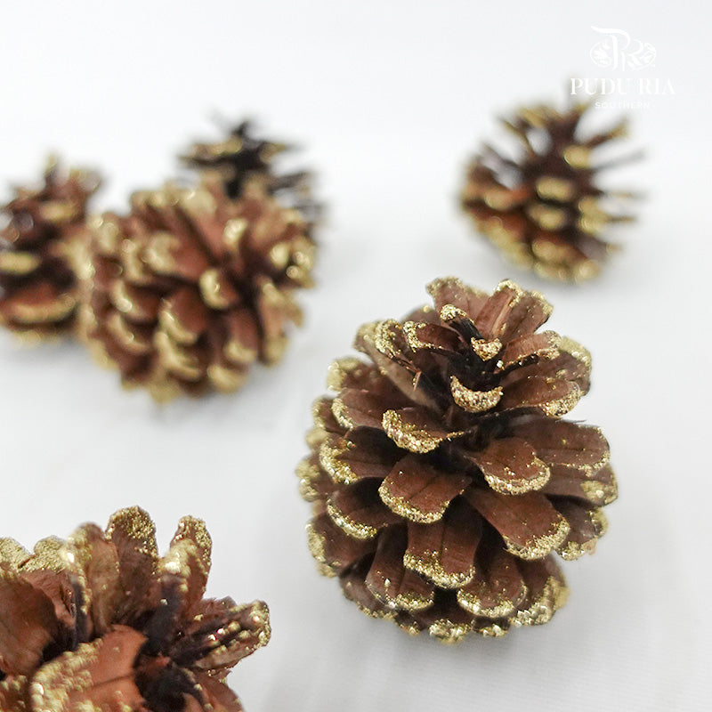 Pine Cone Natural/Glitter 6-7CM (6 Pcs) - Pudu Ria Florist Southern