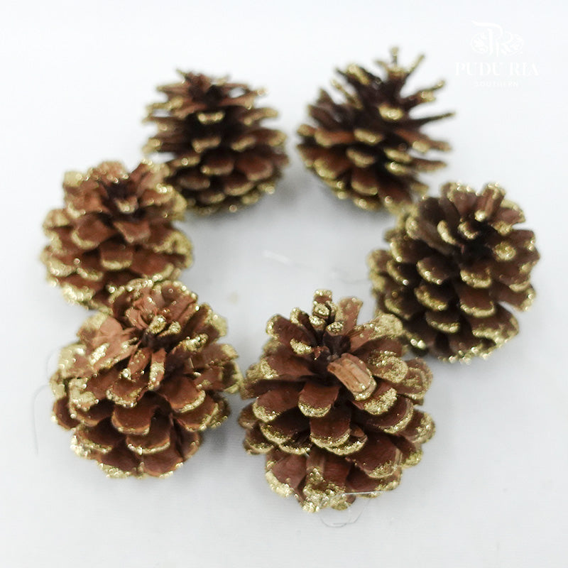 Pine Cone Natural/Glitter 6-7CM (6 Pcs) - Pudu Ria Florist Southern