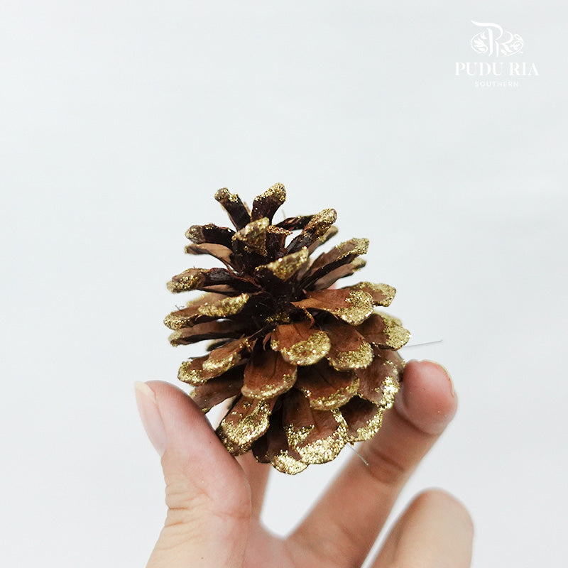 Pine Cone Natural/Glitter 6-7CM (6 Pcs) - Pudu Ria Florist Southern