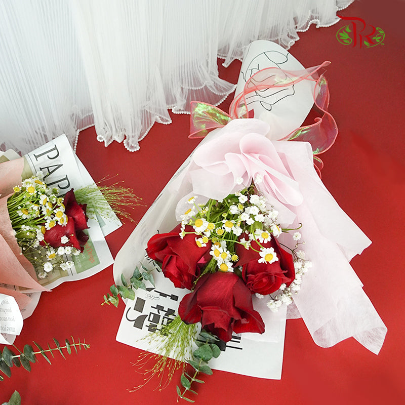 Valentine's Day Red Rose Bouquet (3 stems) - Pudu Ria Florist Southern