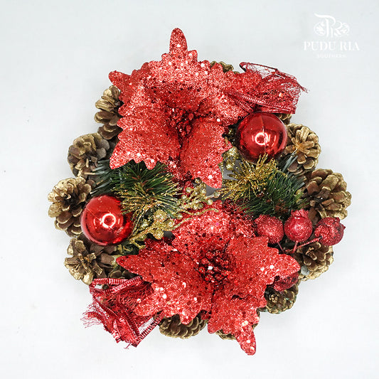 Glitter Christmas Wreath 12'' x 6'' - Red - Pudu Ria Florist Southern