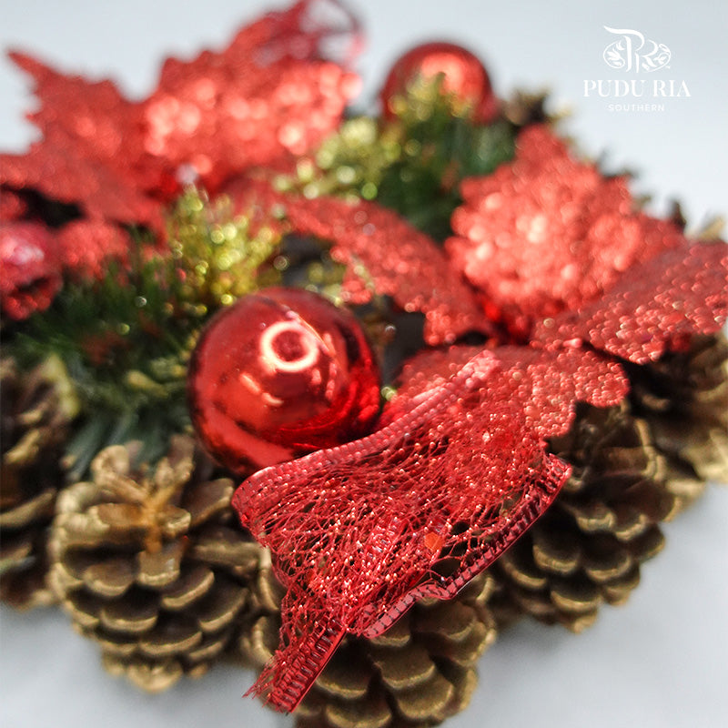Glitter Christmas Wreath 12'' x 6'' - Red - Pudu Ria Florist Southern