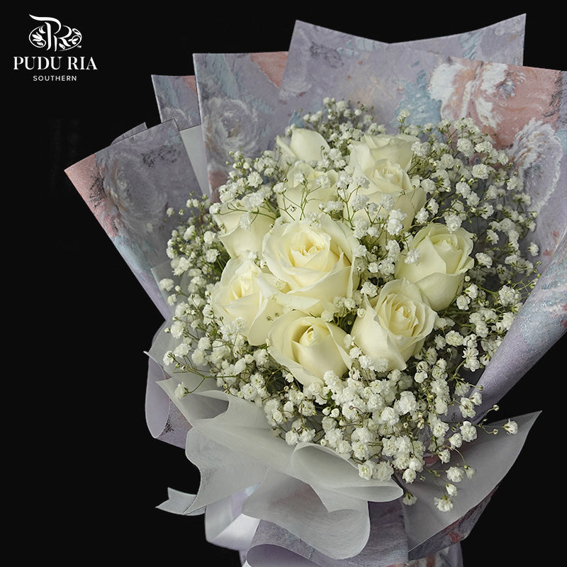White Rose Bouquet (10stems) - Pudu Ria Florist Southern